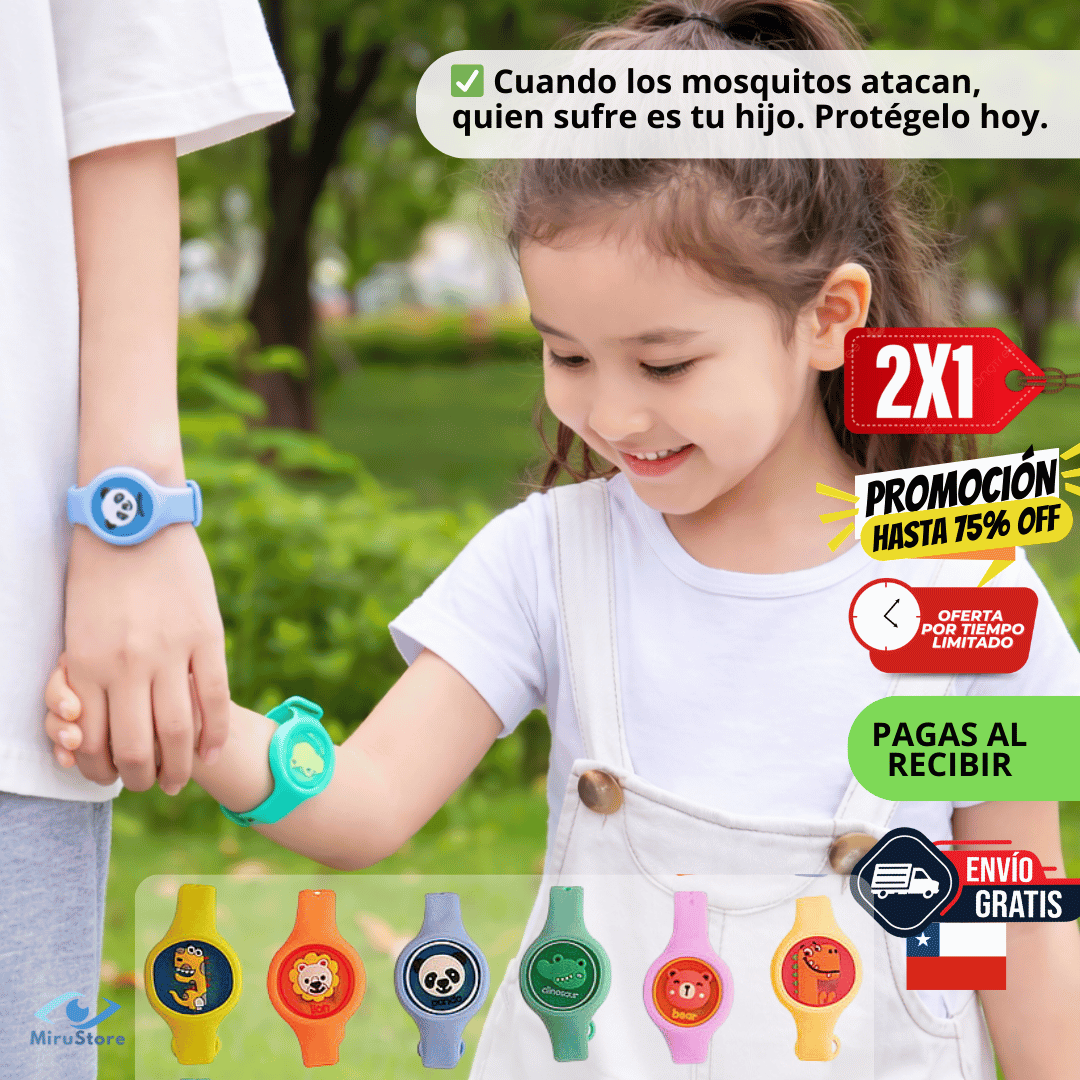 Pulsera Antimosquitos Infantil 🦟 50 Días de Protección 🔥 2x1 Hoy