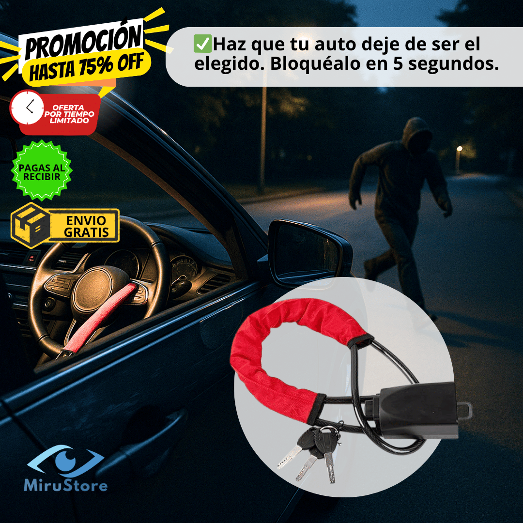 Traba Volante de Acero, estaciona tu auto tranquilo
