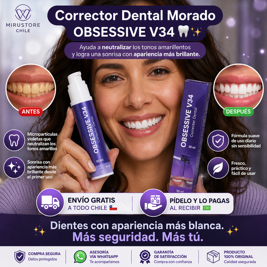 💜 Corrector Dental Morado Obsessive v34 | Sonrisa Más Brillante Desde el Primer Uso