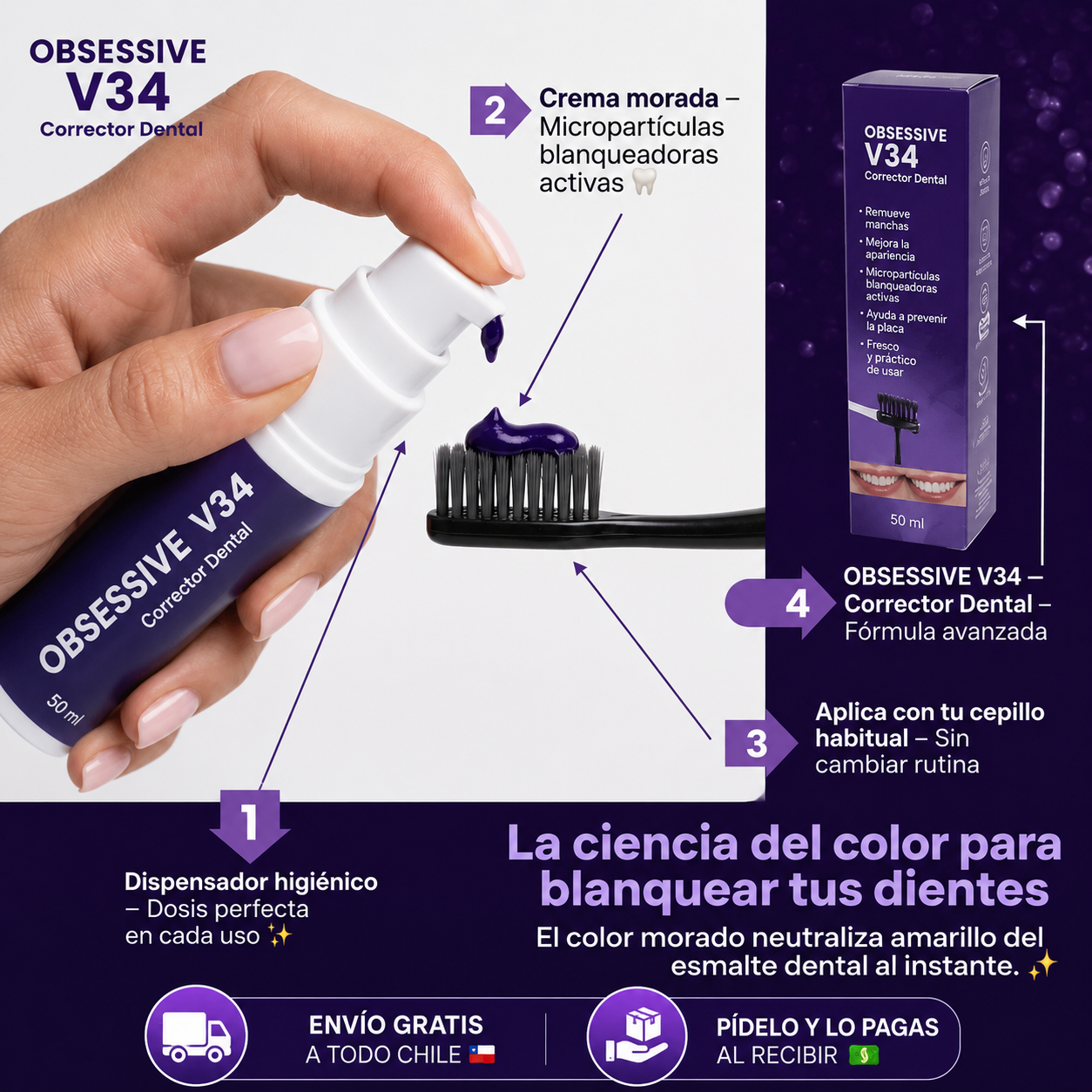 💜 Corrector Dental Morado Obsessive v34 | Sonrisa Más Brillante Desde el Primer Uso